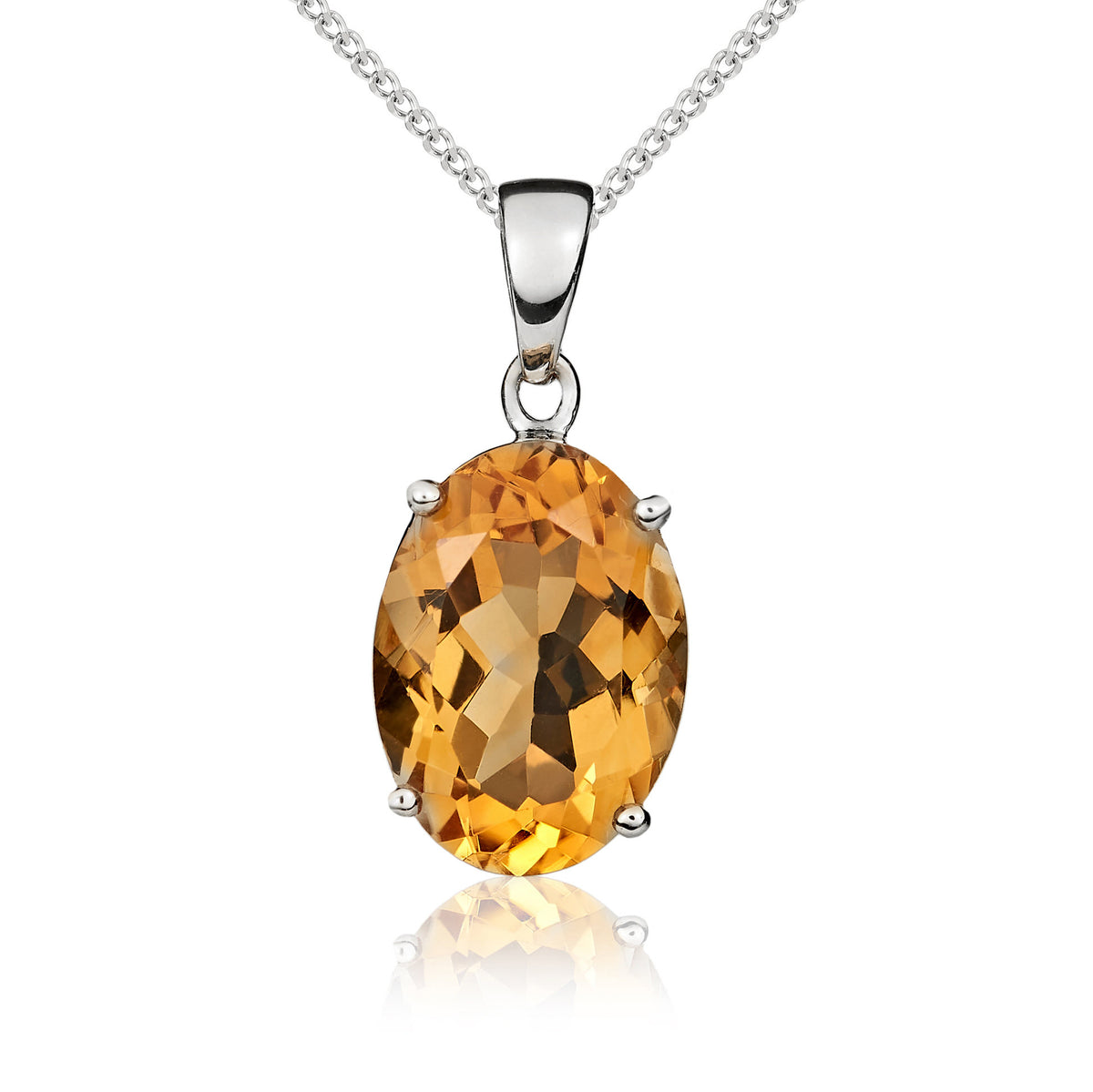 9CT WG 14X10 OVAL CITRINE CLAW PENDANT