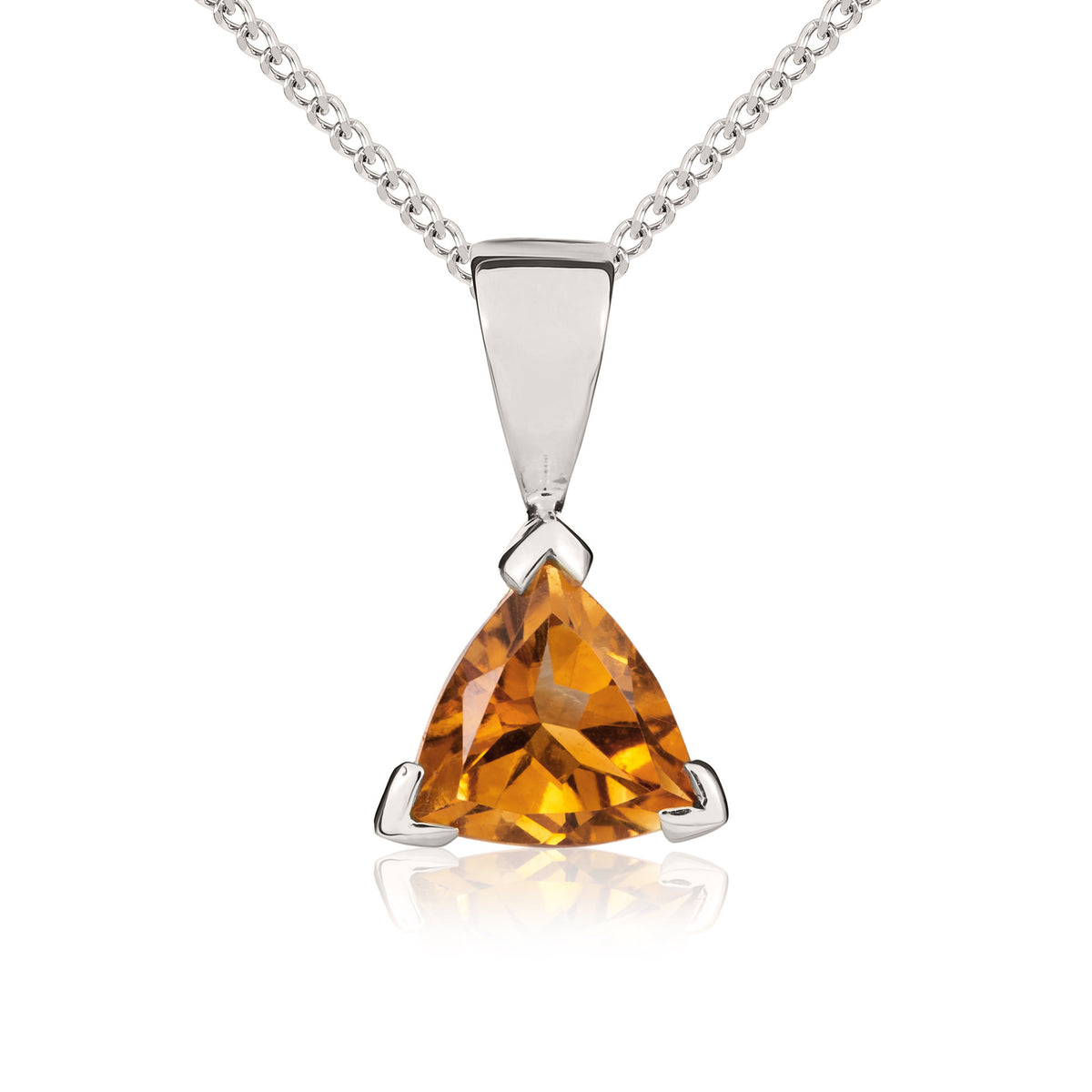9CT WG 6MM TRILLIANT CITRINE CLAW SET PENDANT