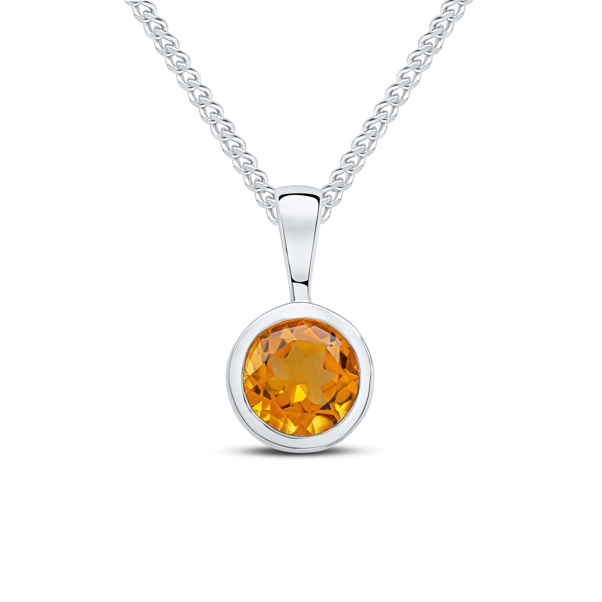 9CT WG 6MM ROUND CITRINE RUBOVER PENDANT
