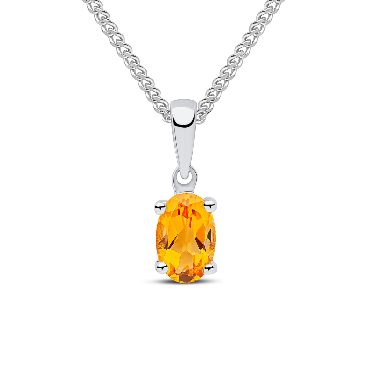 9CT WG 6X4 OVAL CITRINE CLAW SET PENDANT
