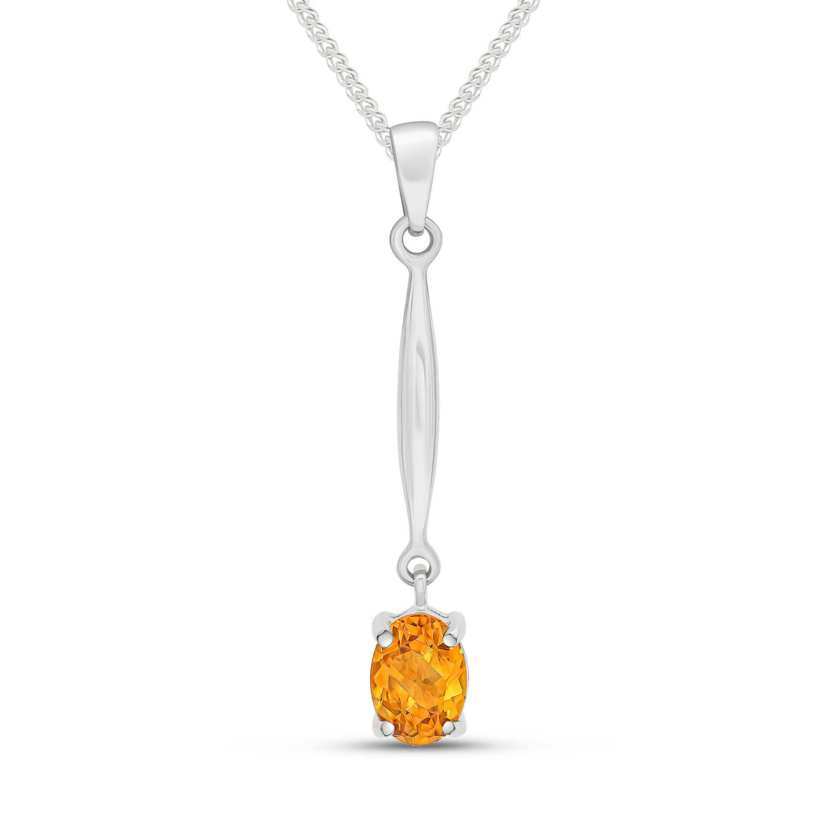 9CT WG 7X5 OVAL CLAW CITRINE AND BAR PENDANT