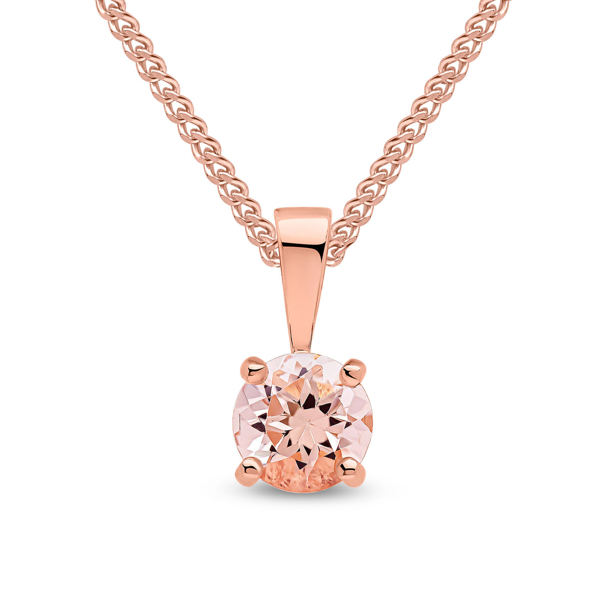 9CT RG 5MM ROUND MORGANITE 4 CLAW SINGLE STONE PENDANT