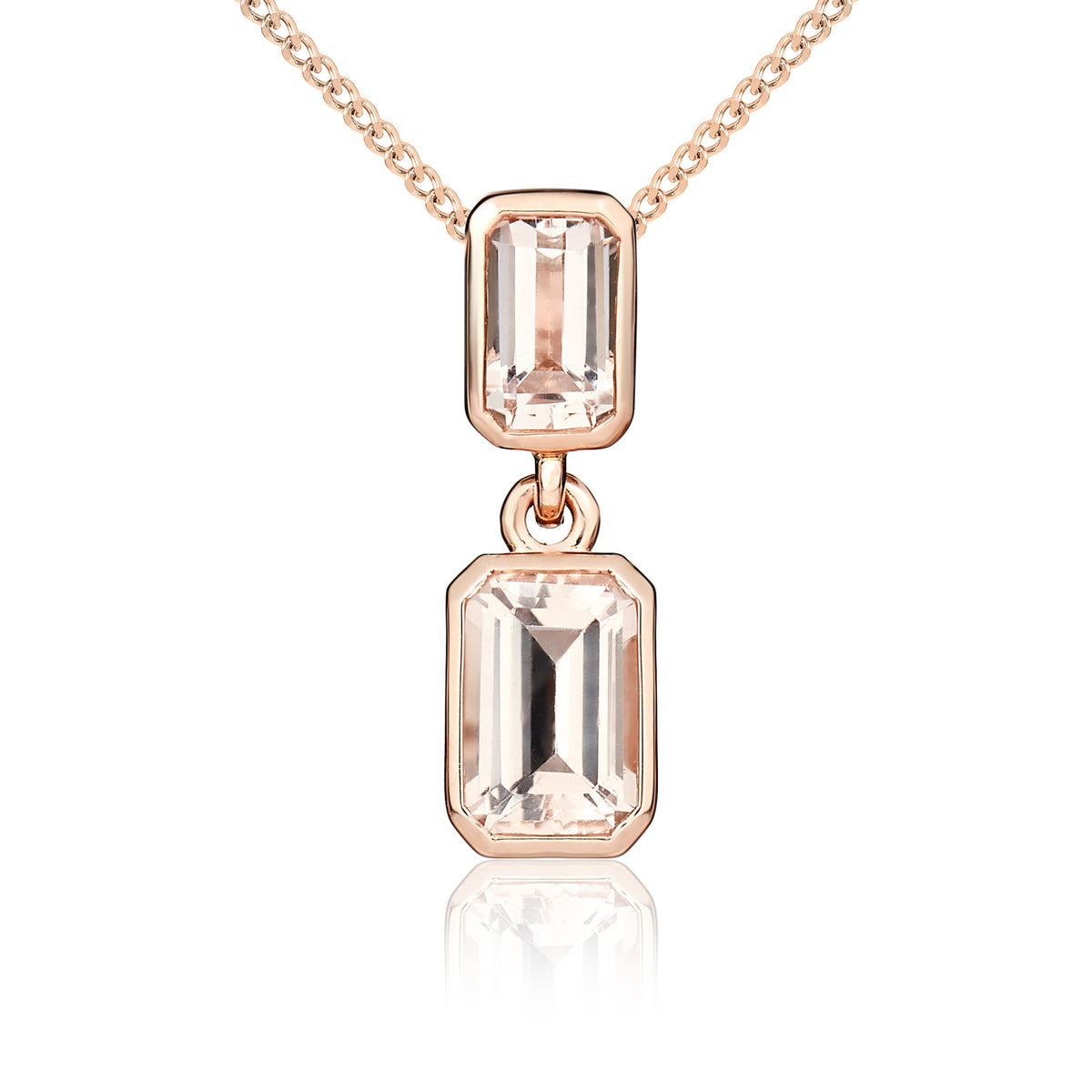 9CT ROSE GOLD OCTAGON MORGANITE 2ST RUBOVER PENDANT