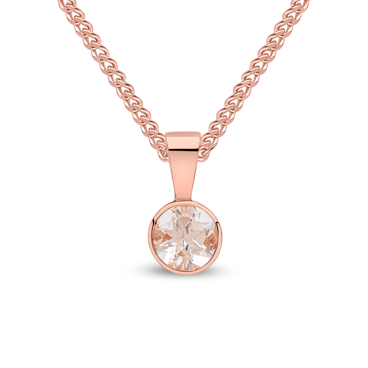 9CT RG 5MM ROUND MORGANITE RUBOVER PENDANT