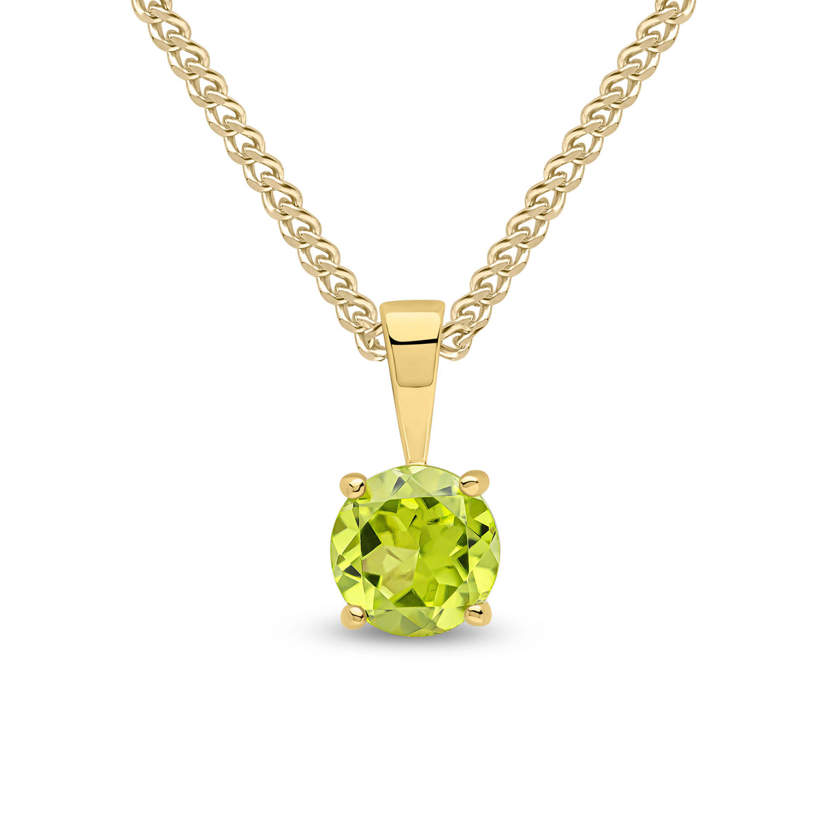 9CT YG 6MM ROUND PERIDOT 4 CLAW PENDANT