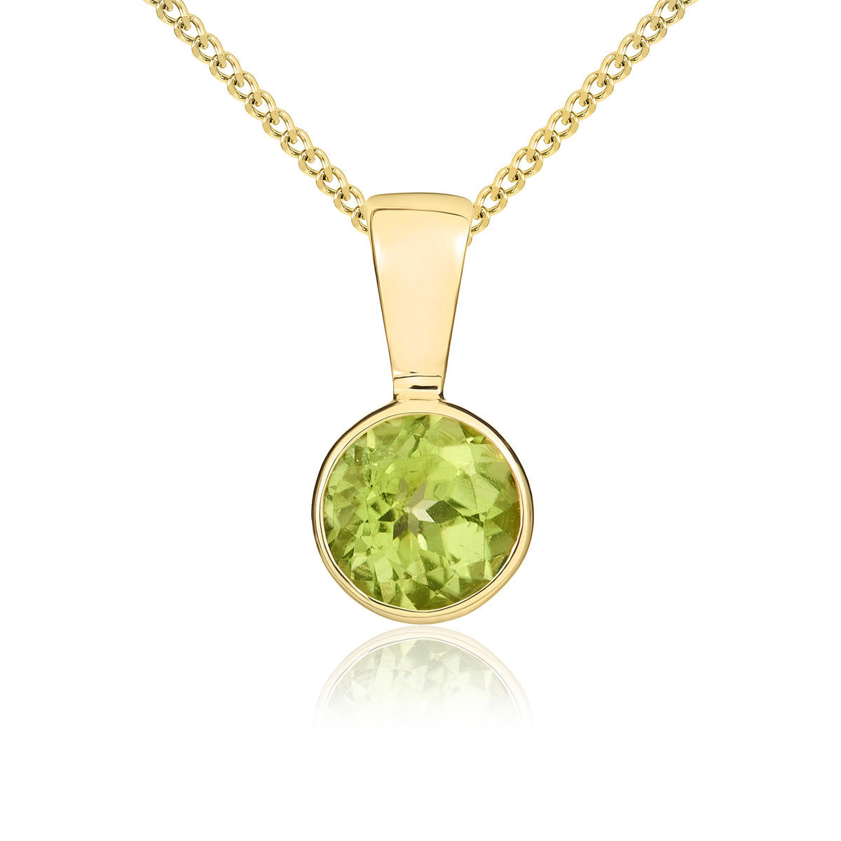 9CT YG 5MM ROUND PERIDOT RUBOVER PENDANT