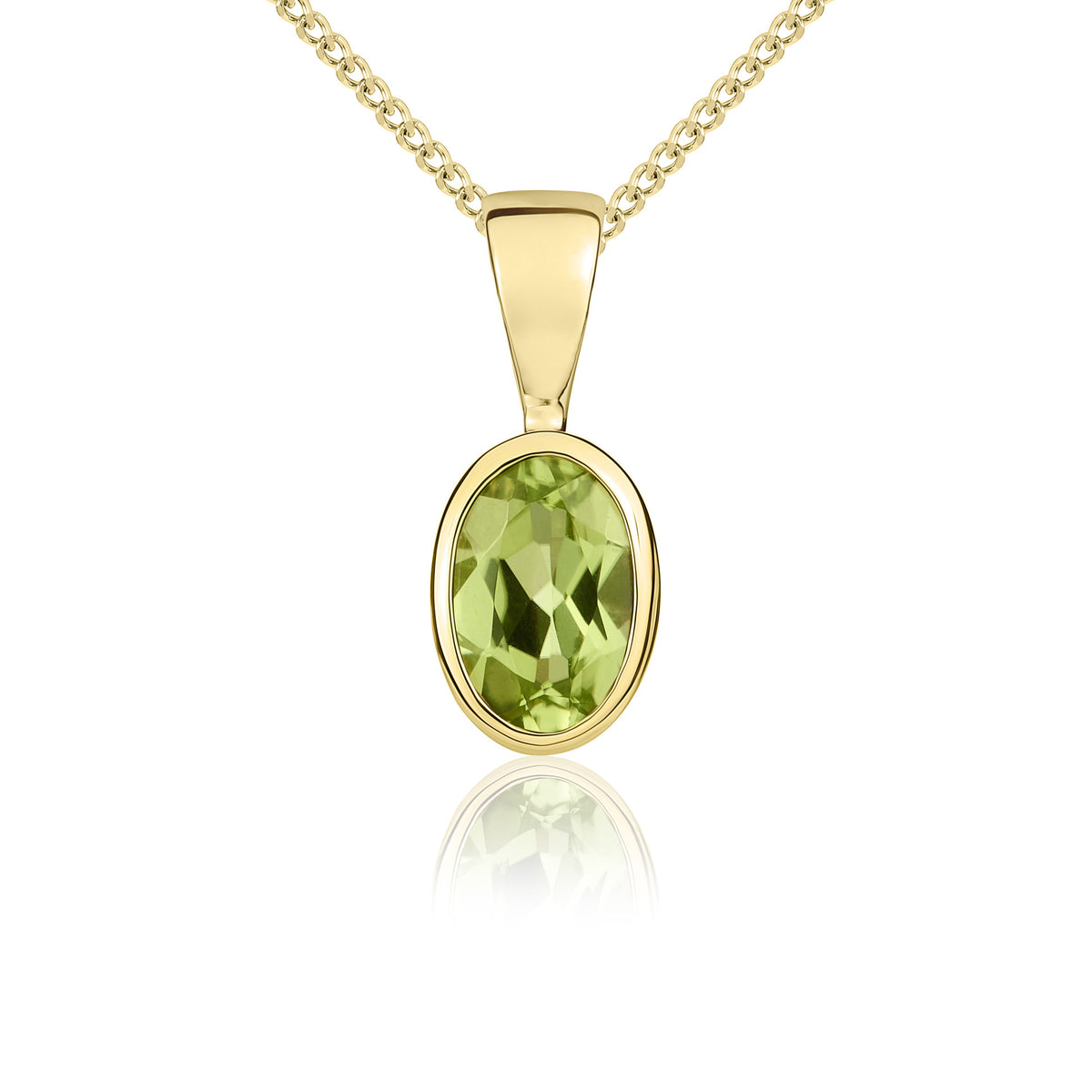 9CT YG 6X4MM OVAL PERIDOT RUBOVER PENDANT