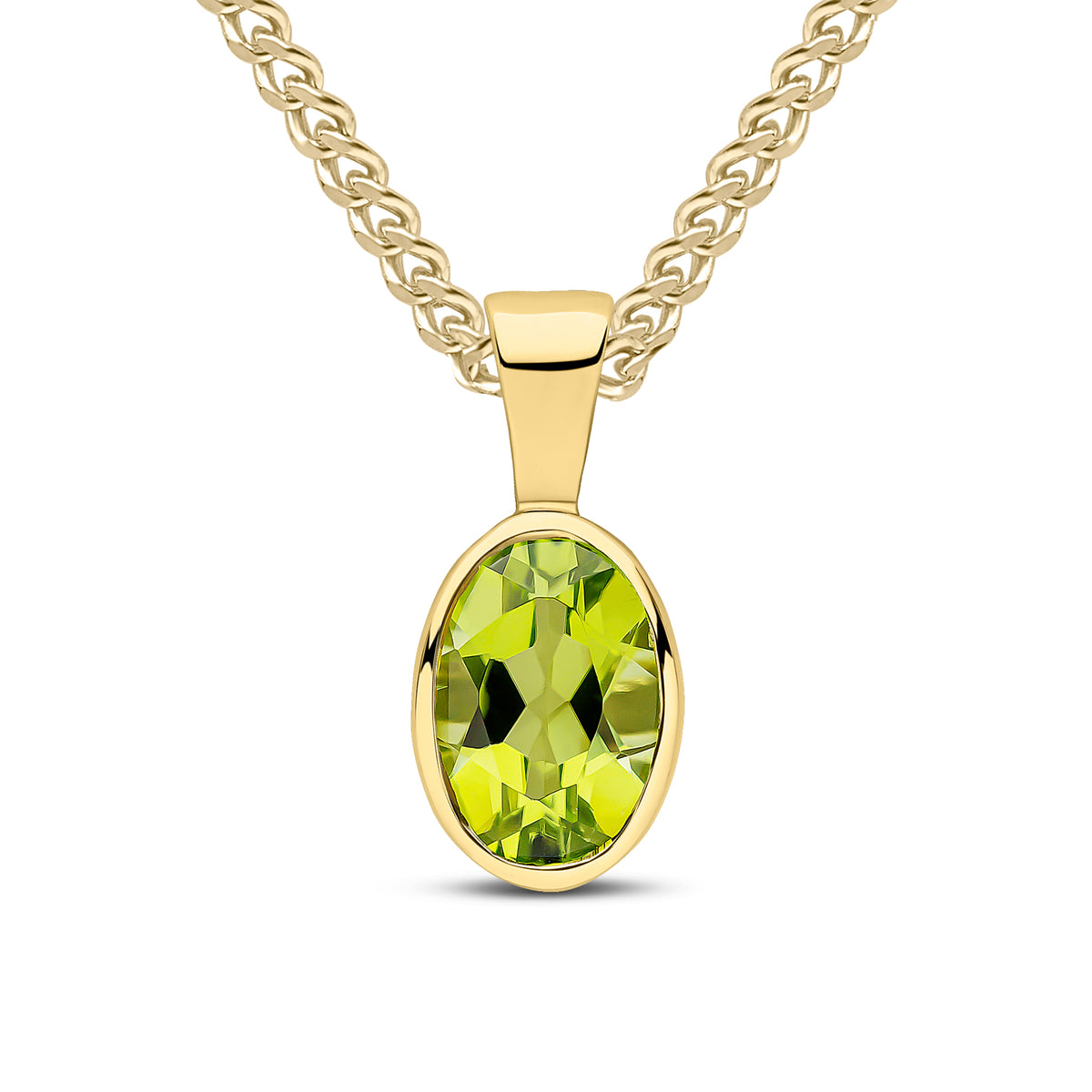9CT YG 7X5MM OVAL PERIDOT RUBOVER PENDANT