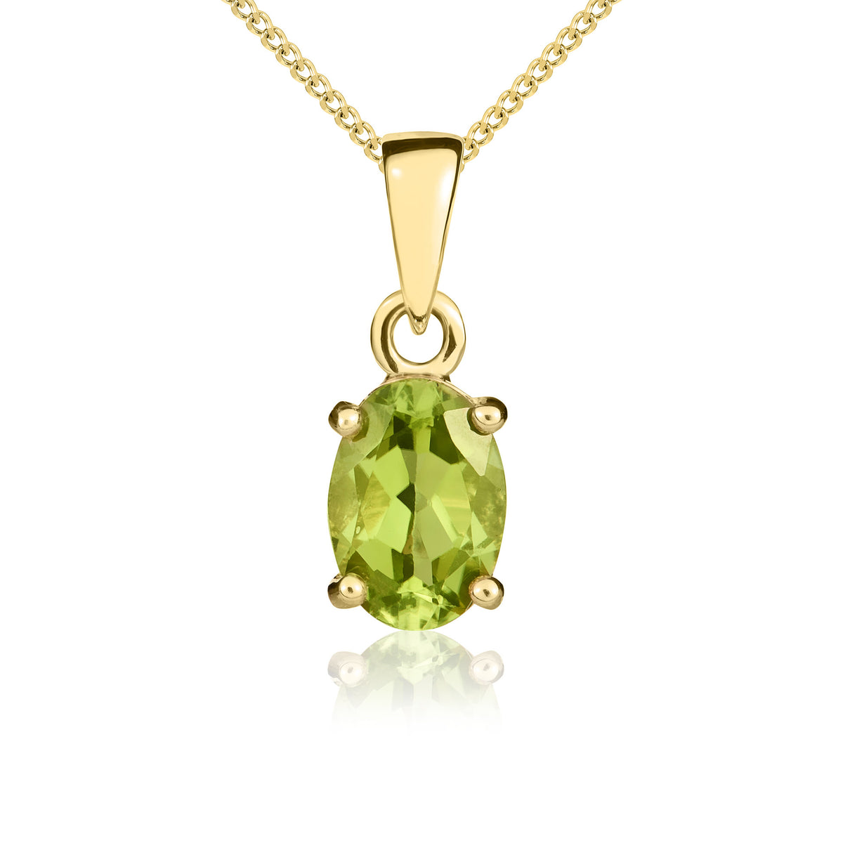 9CT YG 7X5 OVAL PERIDOT CLAW PENDANT