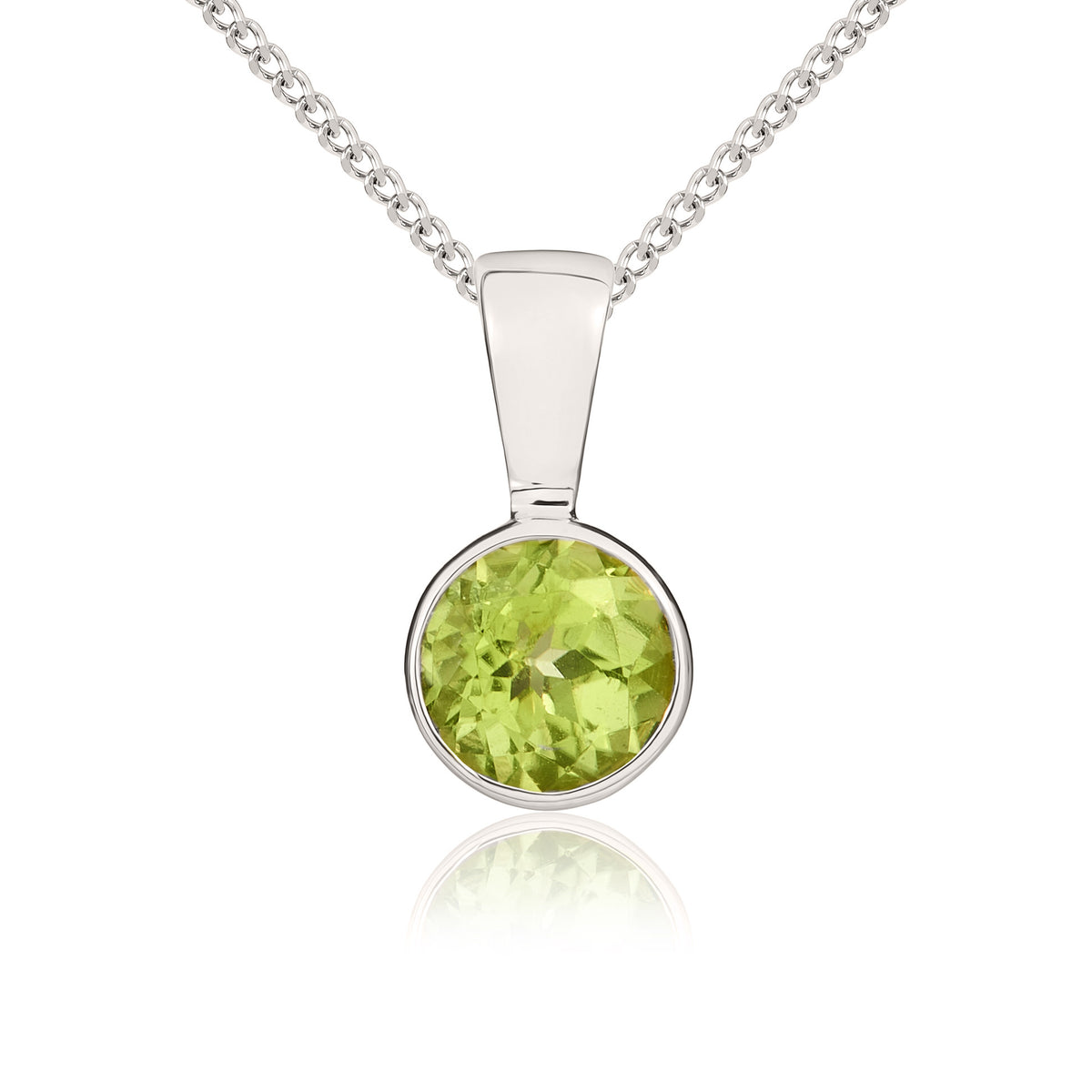 9CT WG 5MM ROUND PERIDOT RUBOVER PENDANT