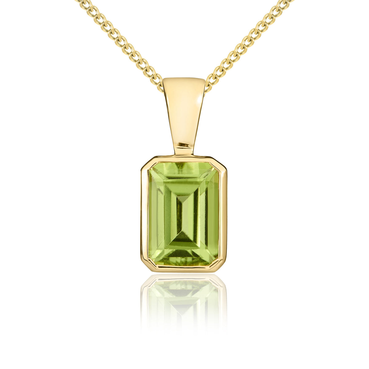 9CT YG 7X5 OCTAGON PERIDOT RUBOVER PENDANT