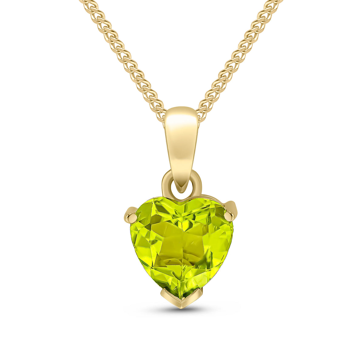 9CT YG 8MM HEART PERIDOT CLAW SET PENDANT