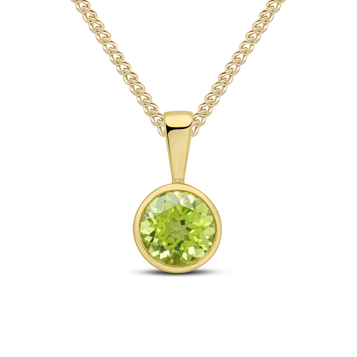 9CT YG 6MM ROUND PERIDOT RUBOVER PENDANT