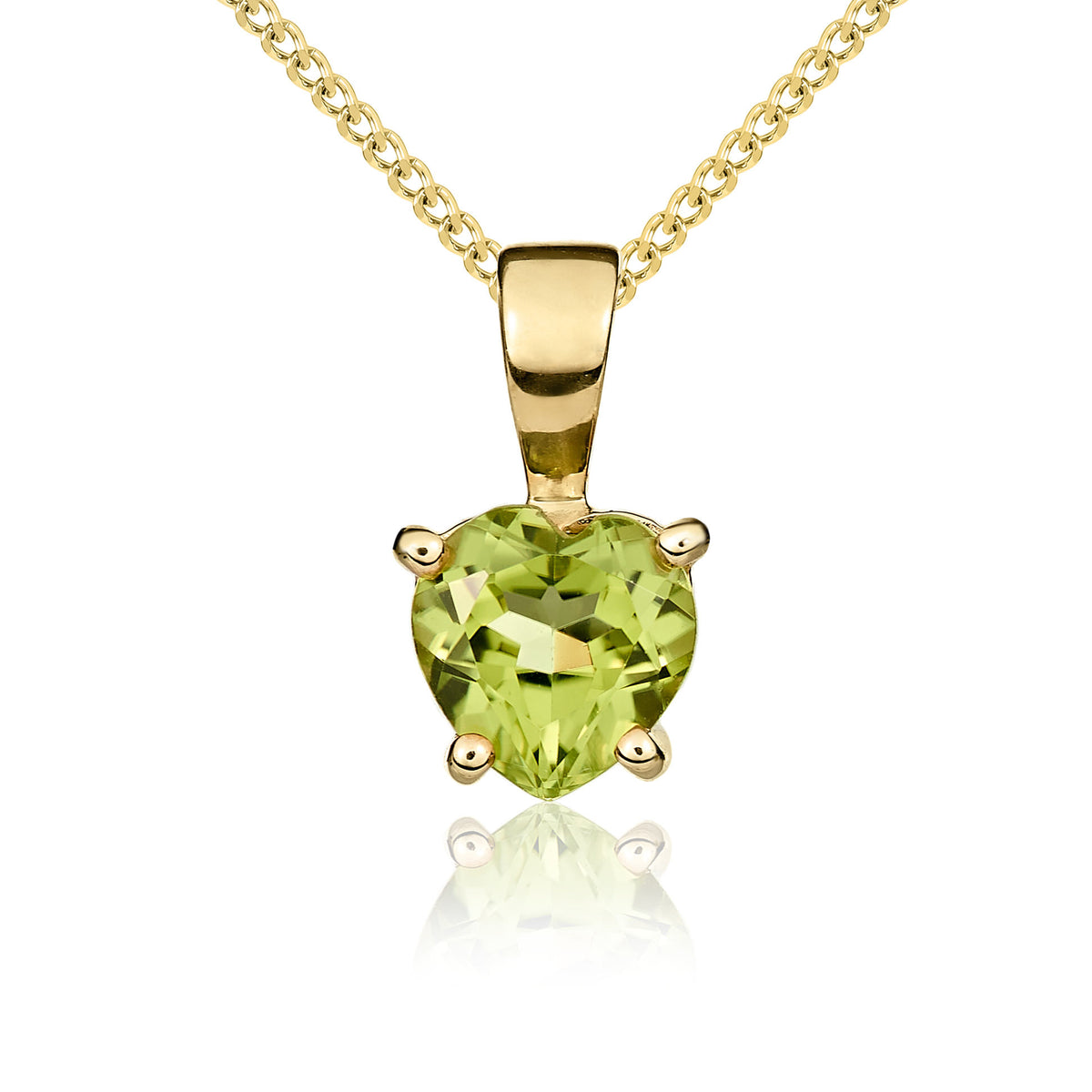 9CT YG 6MM HEARTSHAPE PERIDOT CLAW SET PENDANT