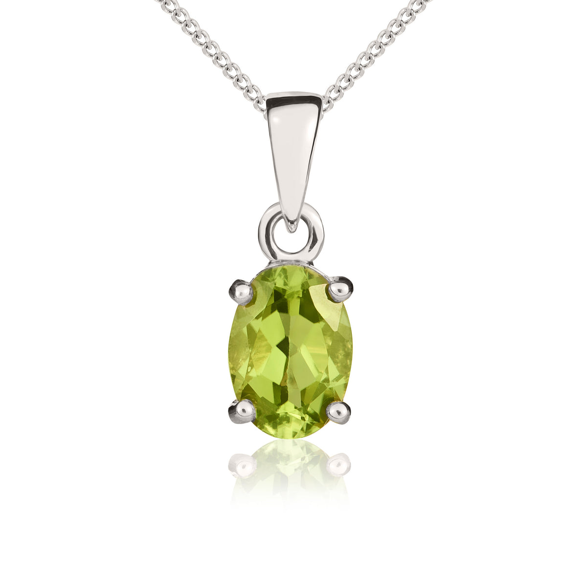 9CT WG 7X5 OVAL PERIDOT CLAW PENDANT