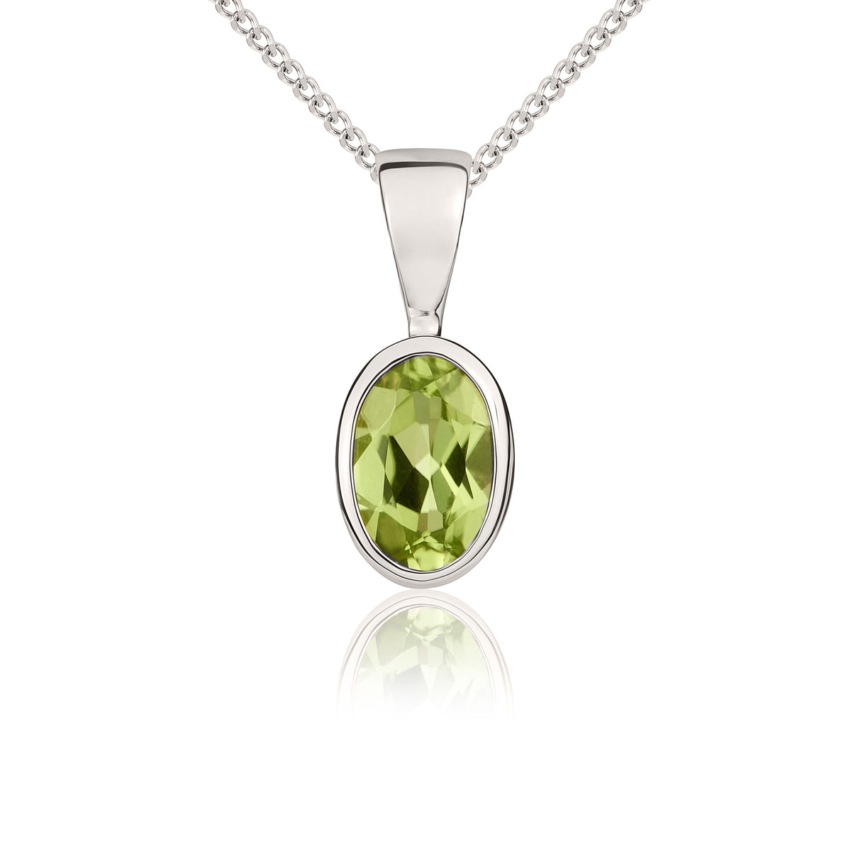 9CT WG 6X4MM OVAL PERIDOT RUBOVER PENDANT