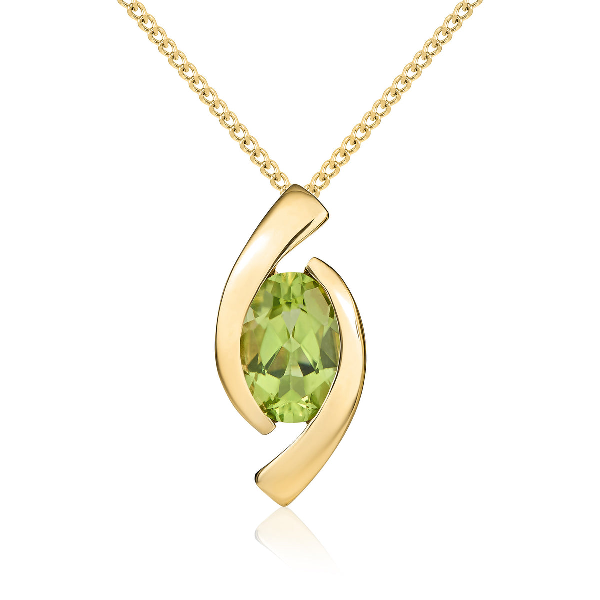 9CT YG 6X4 OVAL PERIDOT 'EYE' PENDANT