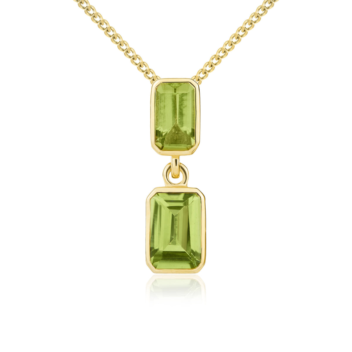 9CT YG OCTAGON PERIDOT 2ST RUBOVER PENDANT