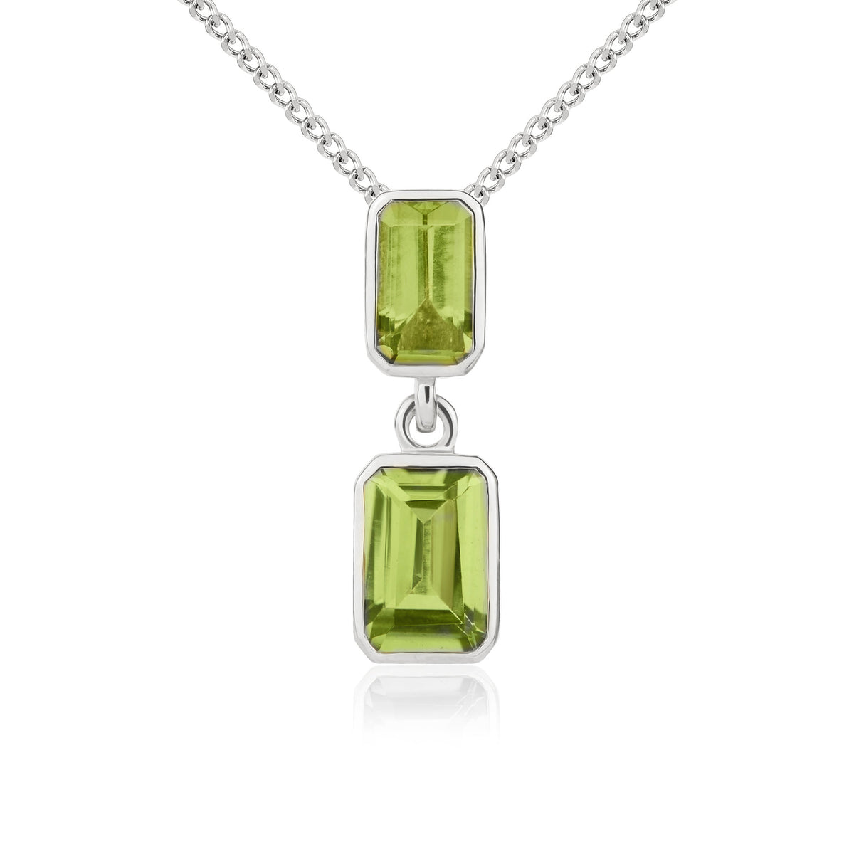 9CT WG OCTAGON PERIDOT 2ST RUBOVER PENDANT