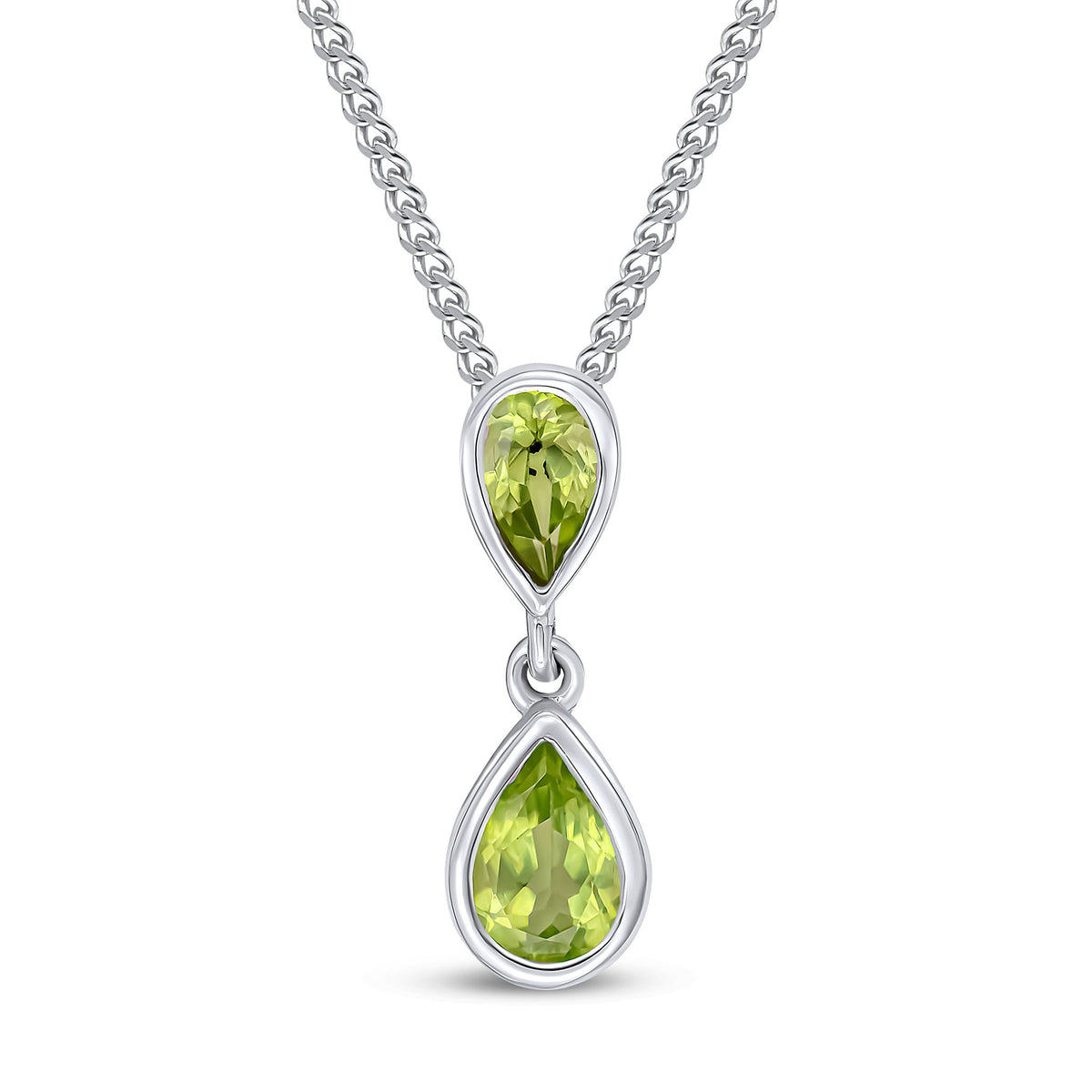 9CT WG PEARSHAPE PERIDOT 2 STONE RUBOVER DROP PENDANT