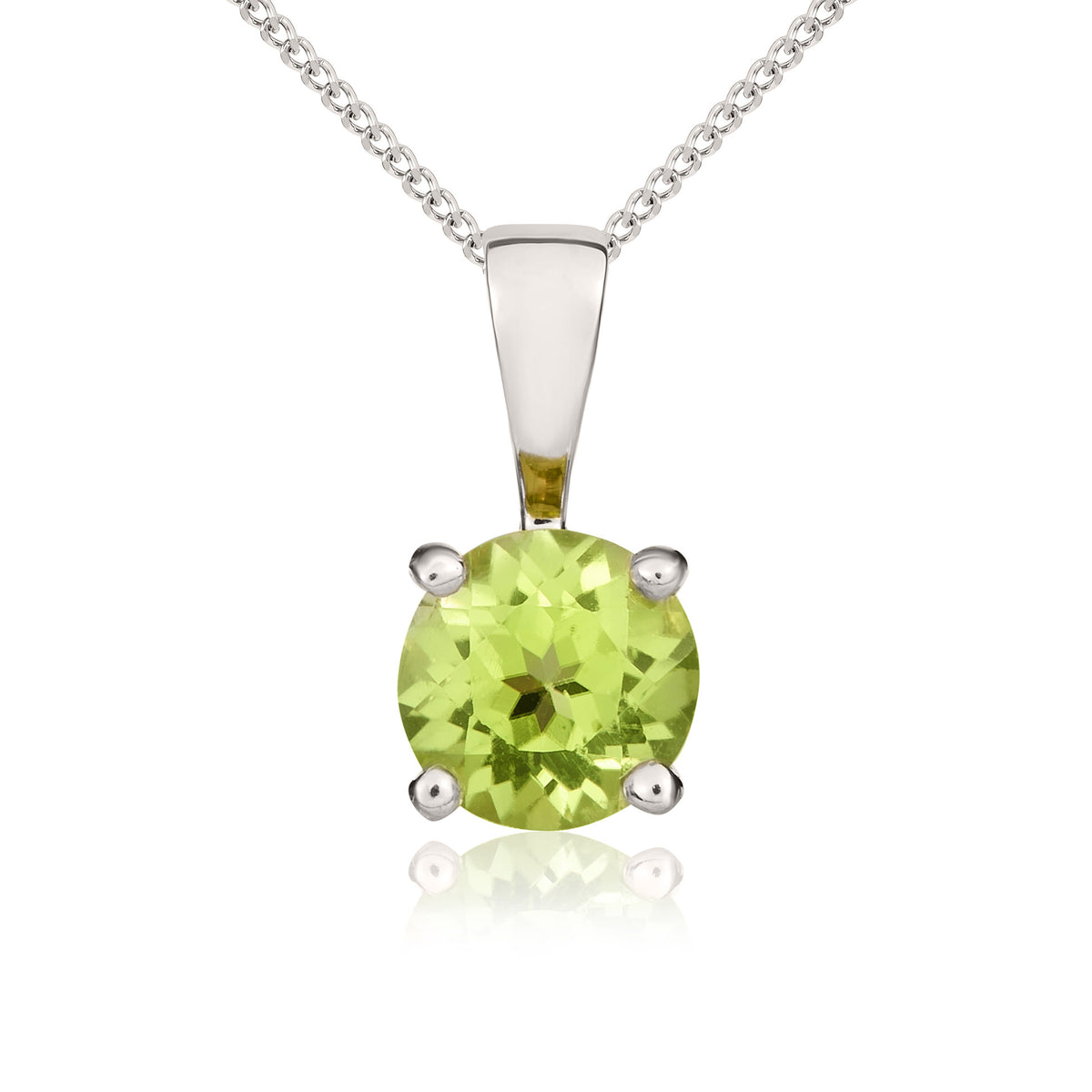 9CT WG 5MM ROUND PERIDOT 4 CLAW SINGLE STONE PENDANT