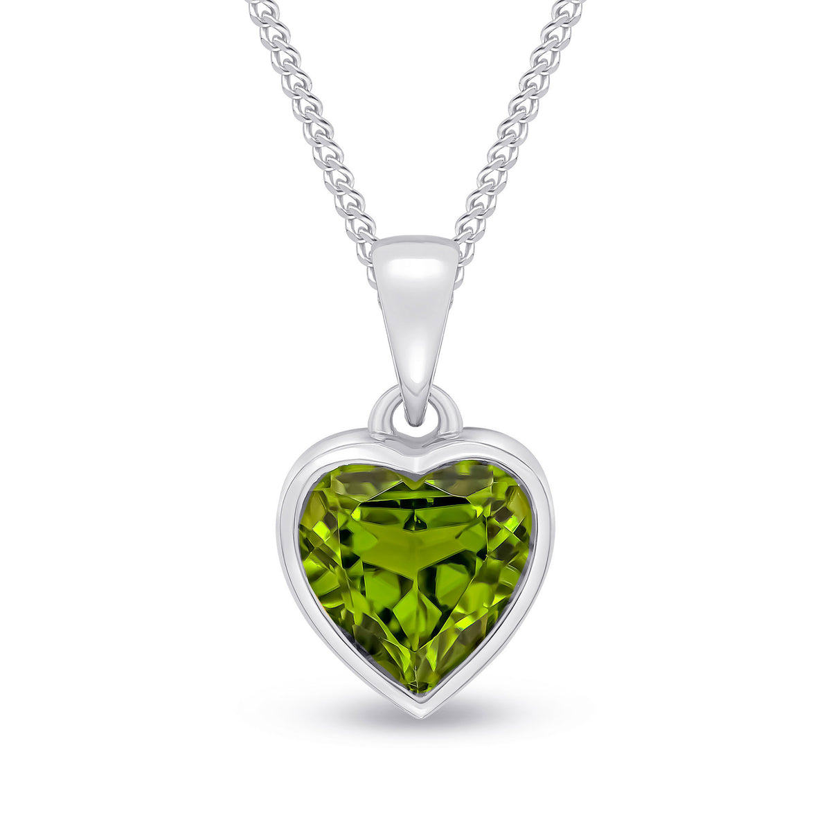 9CT WG 8MM HEARTSHAPE PERIDOT RUBOVER SINGLE STONE PENDANT ( currently unavailable due to stone shortage )