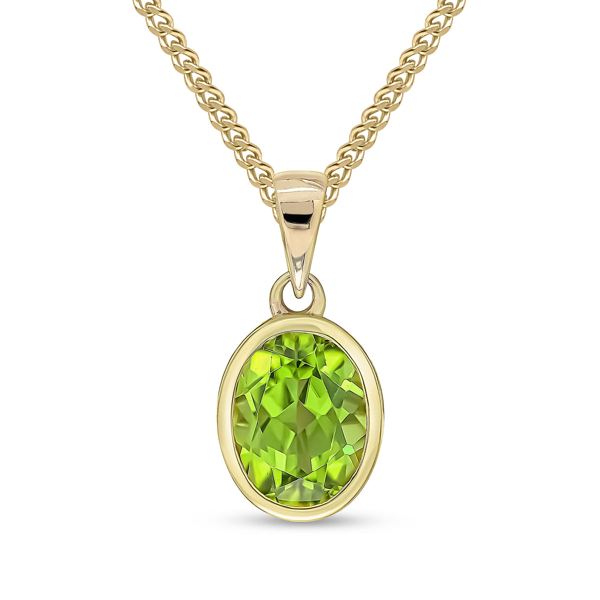 9CT YG 9X7MM OVAL PERIDOT SINGLE STONE RUBOVER PENDANT WITH PLAIN LOOP (TEMPORARILY DISCONTINUED)