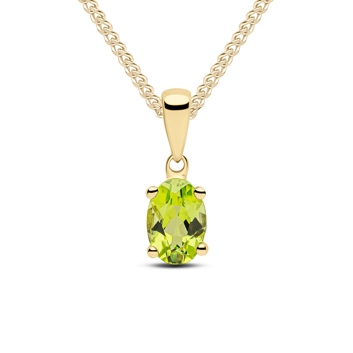 9CT YG 6X4 OVAL PERIDOT CLAW SET PENDANT
