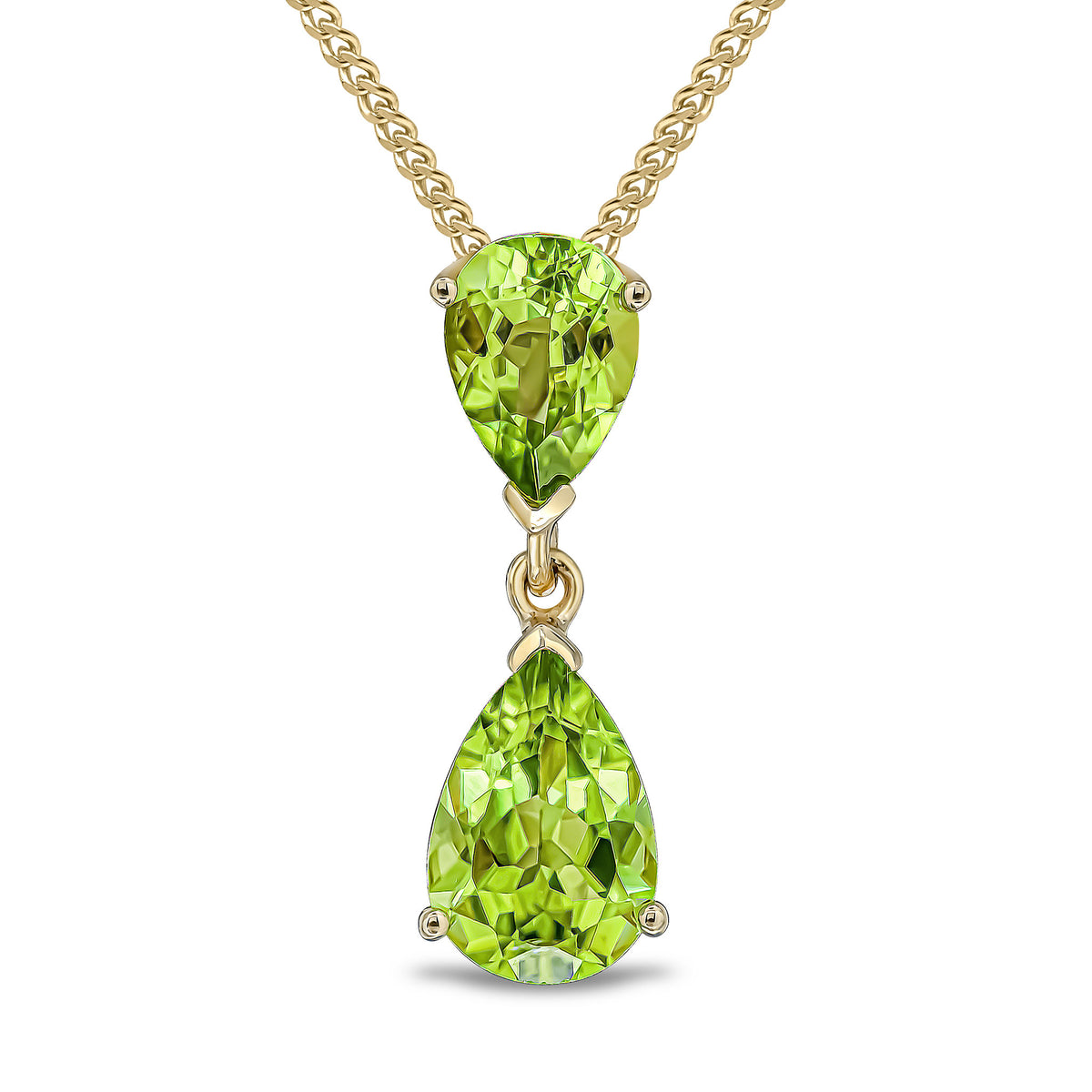 9CT YG PEARSHAPE PERIDOT 2ST CLAW SET PENDANT (TEMPORARILY DISCONTINUED)