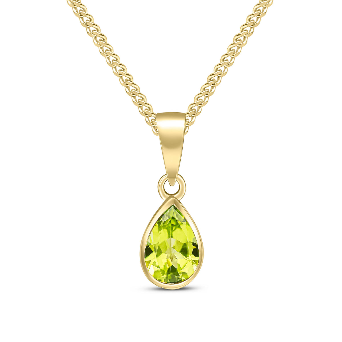 9CT YG 7X5 PEARSHAPE PERIDOT RUBOVER PENDANT