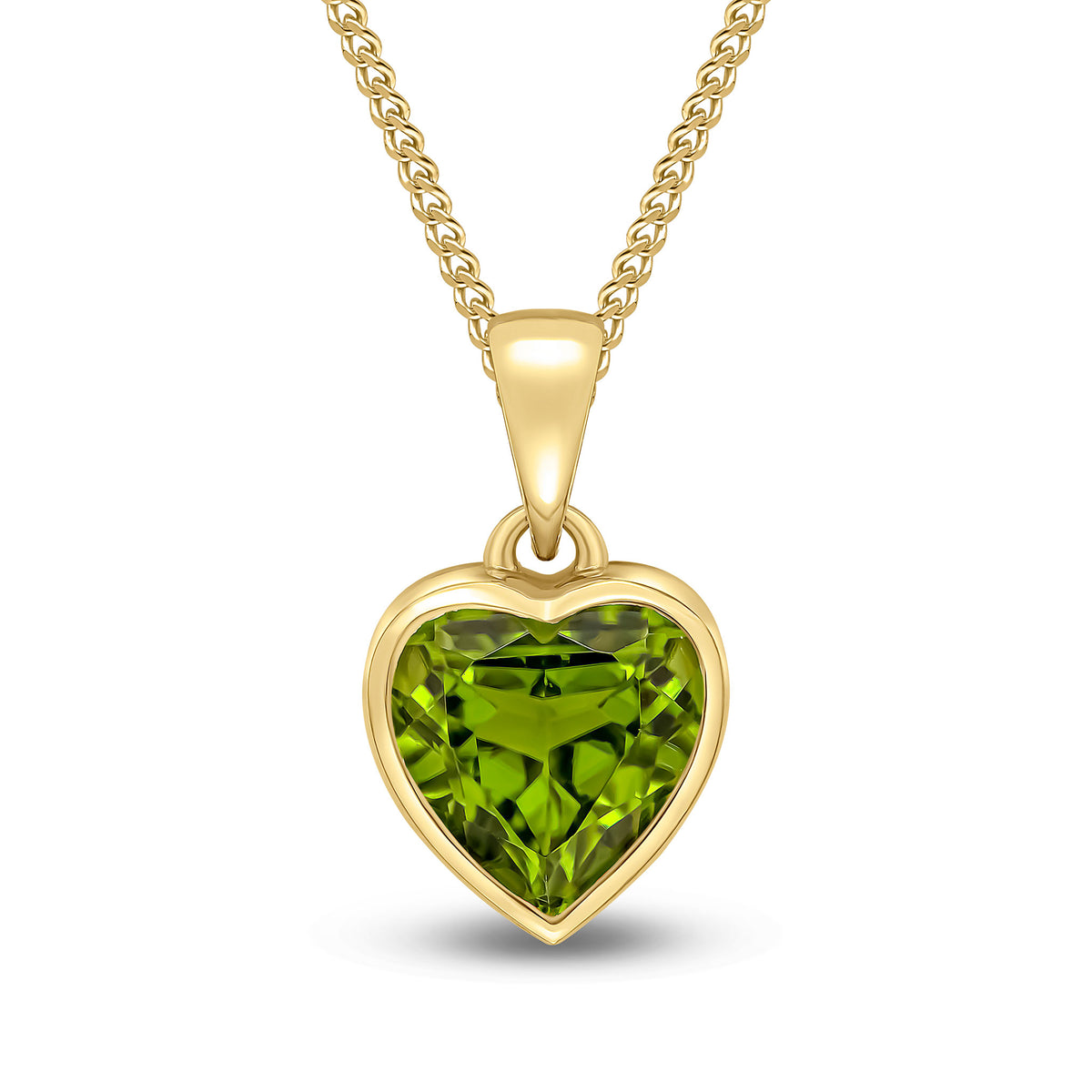 9CT YG 8MM HEARTSHAPE PERIDOT RUBOVER SINGLE STONE PENDANT