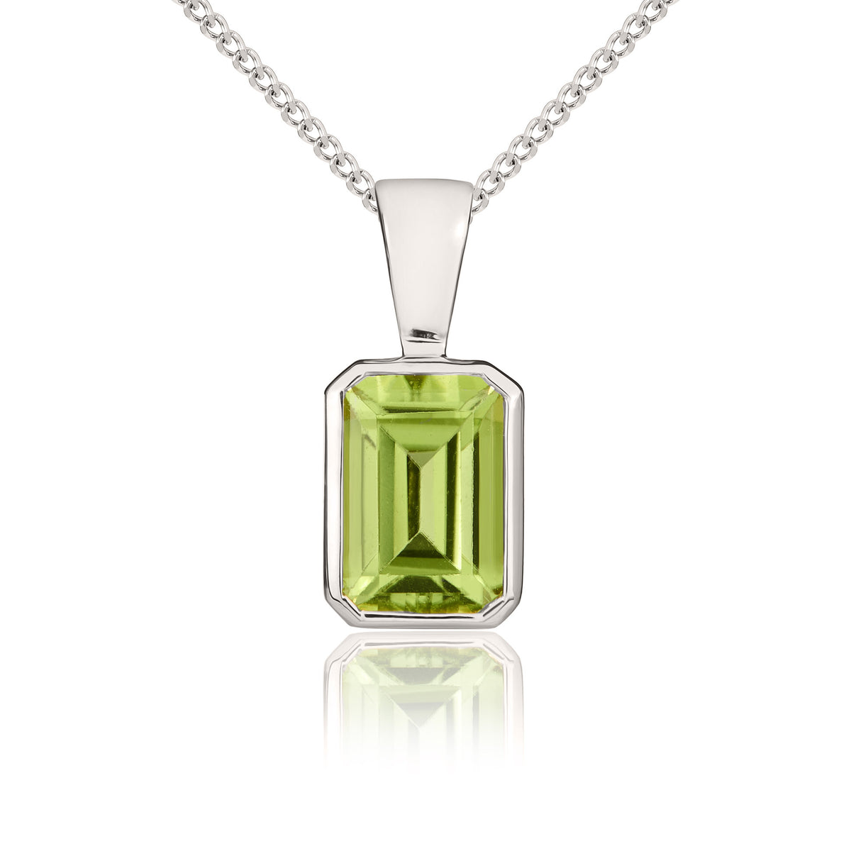9CT WG 7X5 OCTAGONAL PERIDOT RUBOVER PENDANT