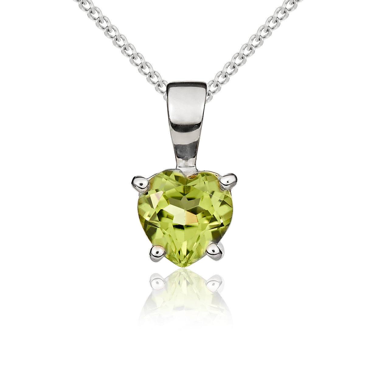 9CT WG 6MM HEARTSHAPE PERIDOT CLAW SET PENDANT