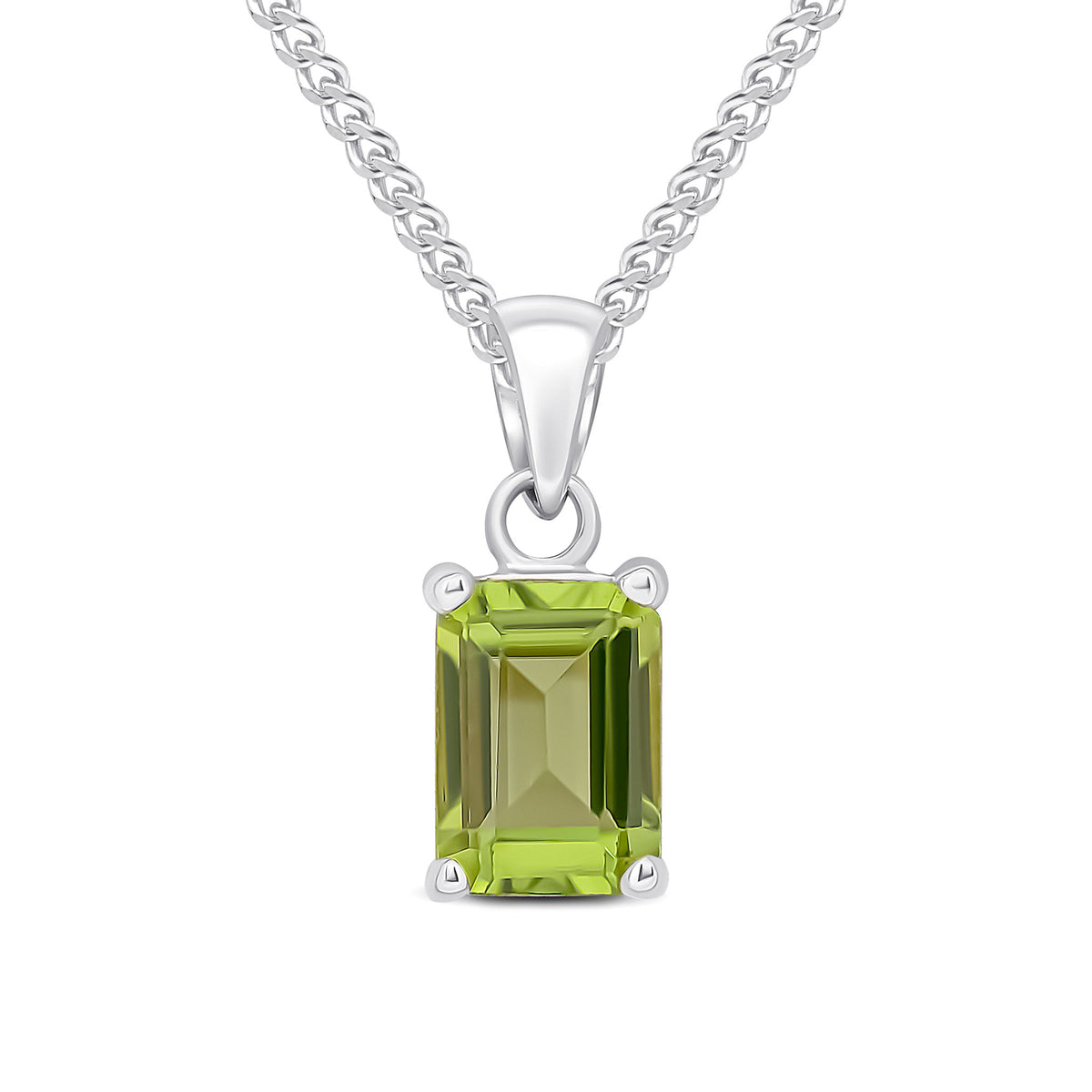 9CT WG 7X5MM OCTAGON PERIDOT CLAW SET PENDANT