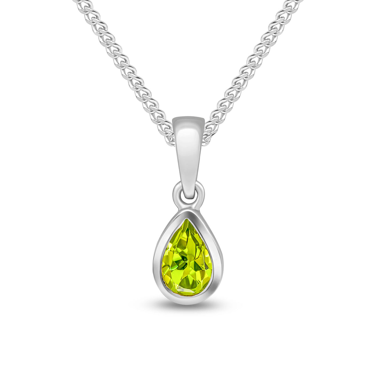 9CT WG 6X4 PEARSHAPE PERIDOT RUBOVER SINGLE STONE PENDANT