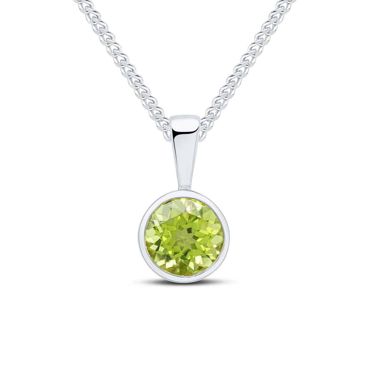 9CT WG 6MM ROUND PERIDOT RUBOVER PENDANT
