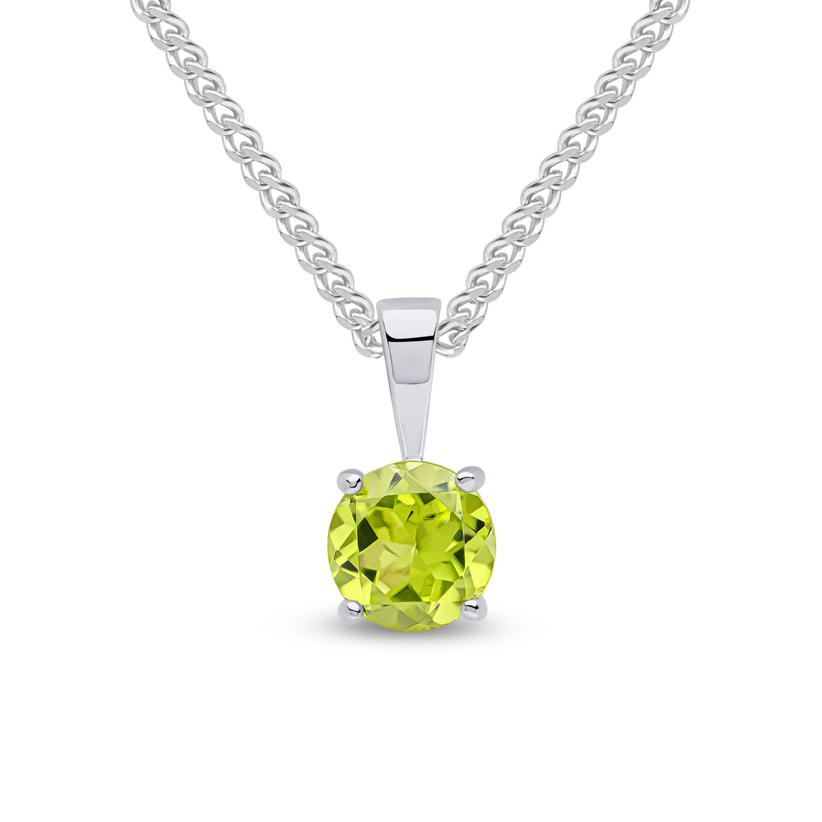 9CT WG 6MM ROUND PERIDOT 4 CLAW PENDANT