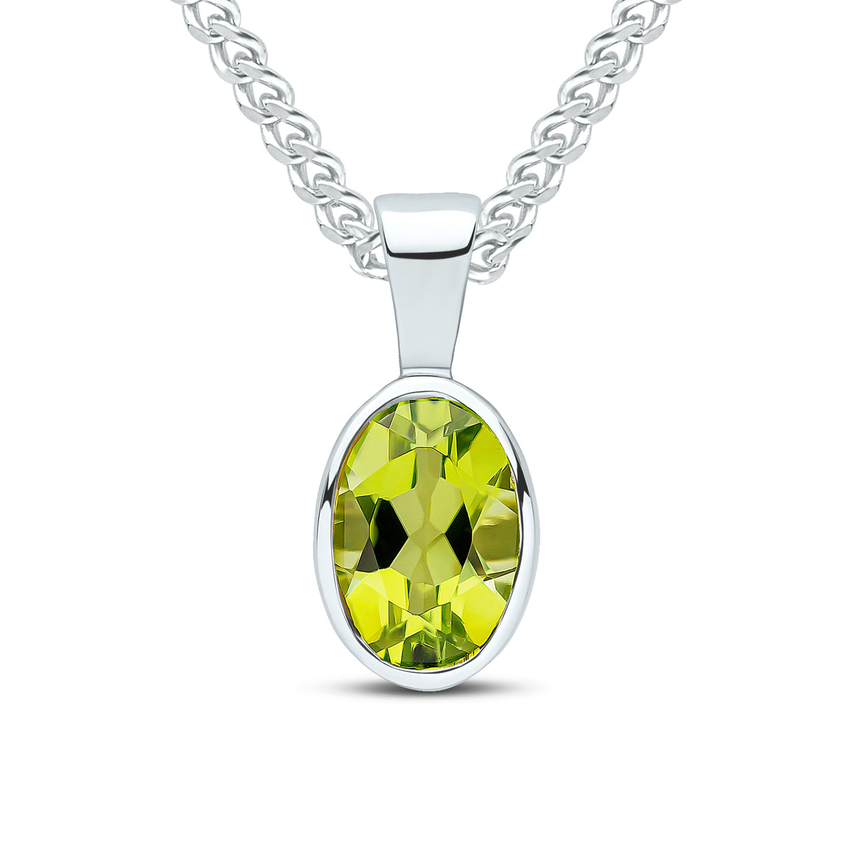 9CT WG 7X5MM OVAL PERIDOT RUBOVER PENDANT