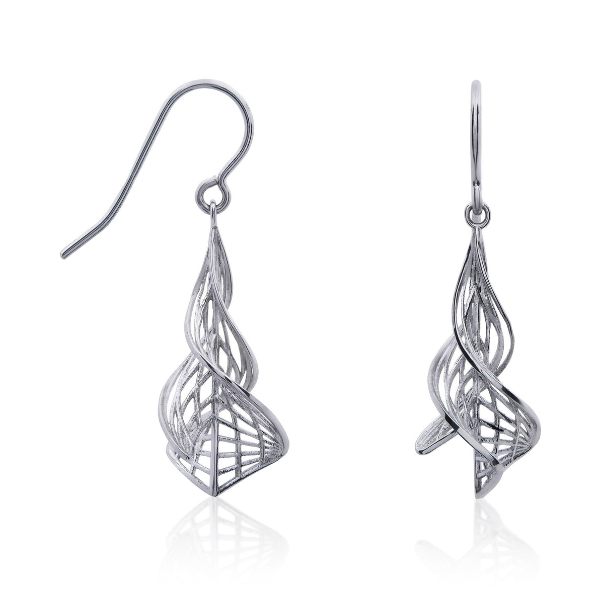 9CT White Gold Filigree Spiral Drop Earrings With Shepherds Hook Fitting