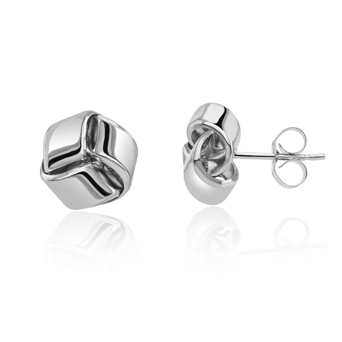 9CT White Gold Polished Plain 9.5MM Knot Earrings