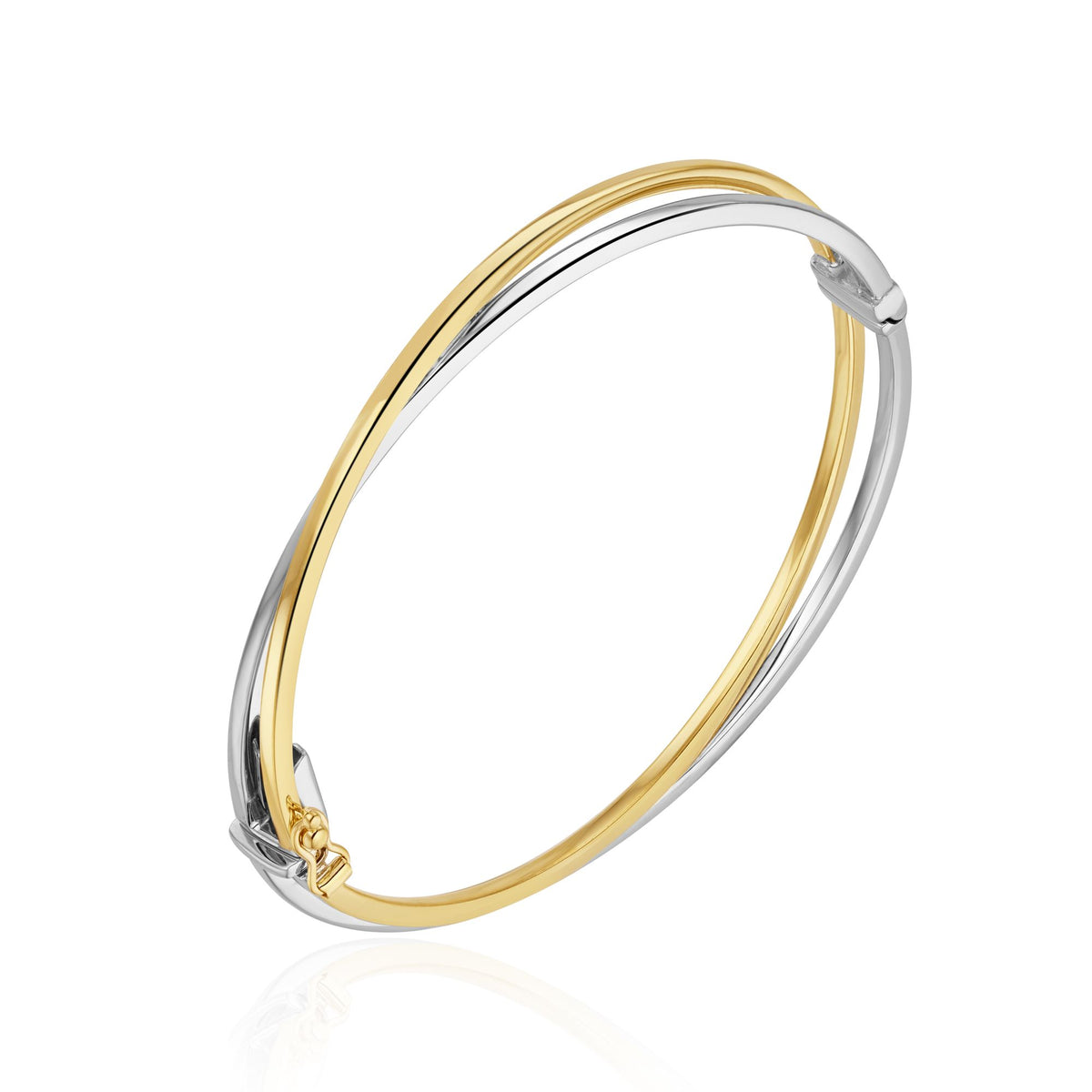 9CT Yellow & White Gold 2 Row Cross-Over Hinged Bangle