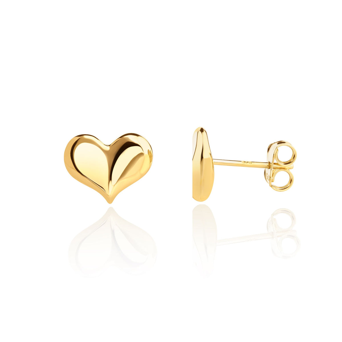 9CT Yellow Gold Curved Heart Stud Earrings
