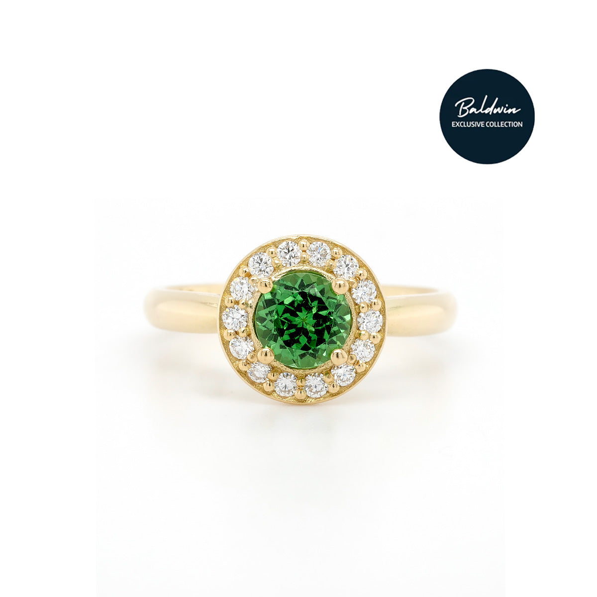 18ct Yellow Gold Tsavorite and Diamond Halo Ring