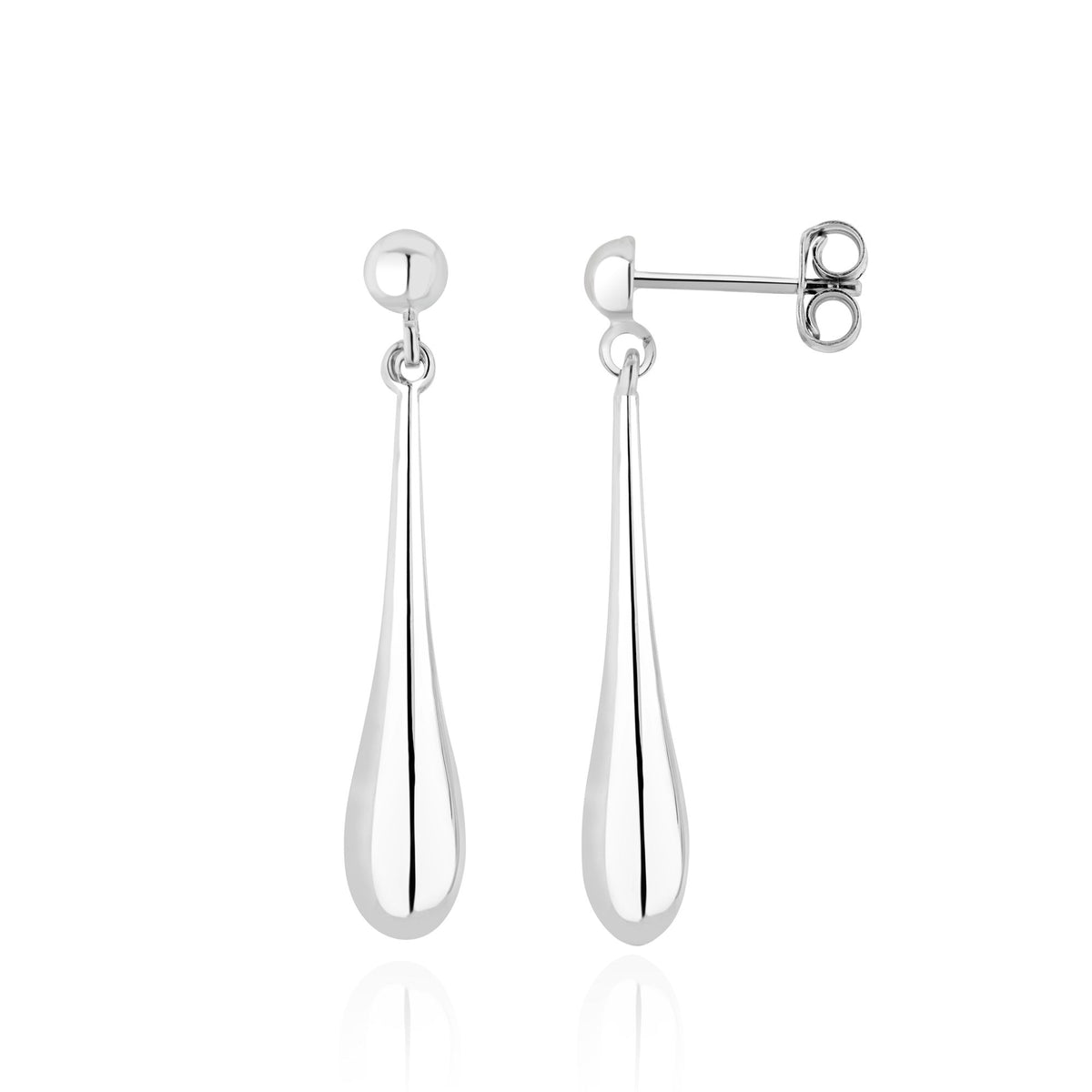 9CT White Gold Long Polished Torpedo Drop Earrings