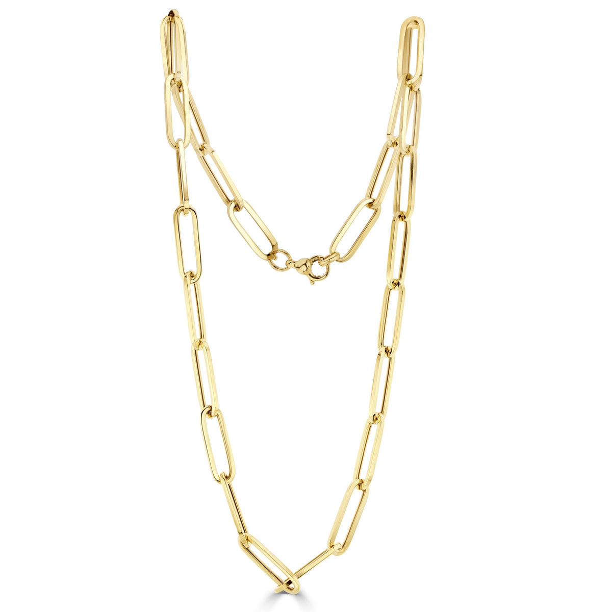 9CT Yellow Gold Oval Paperchain Link Necklace. 18 Inches