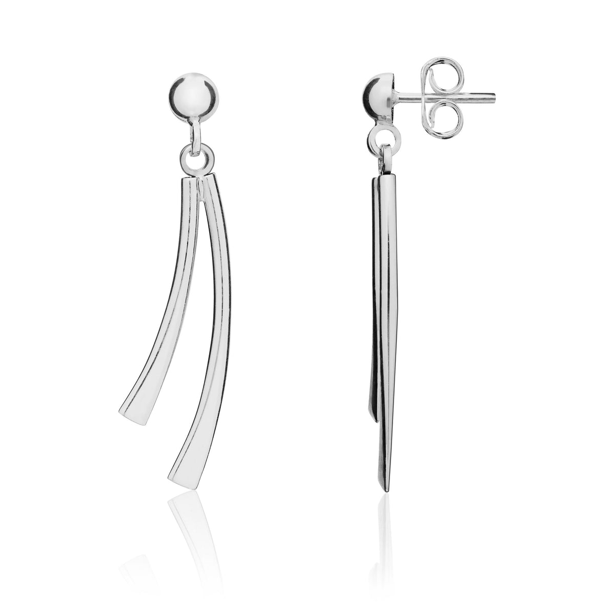 9CT White Gold Polished 2 Row Curve Drop Earrings With Half Bead Top