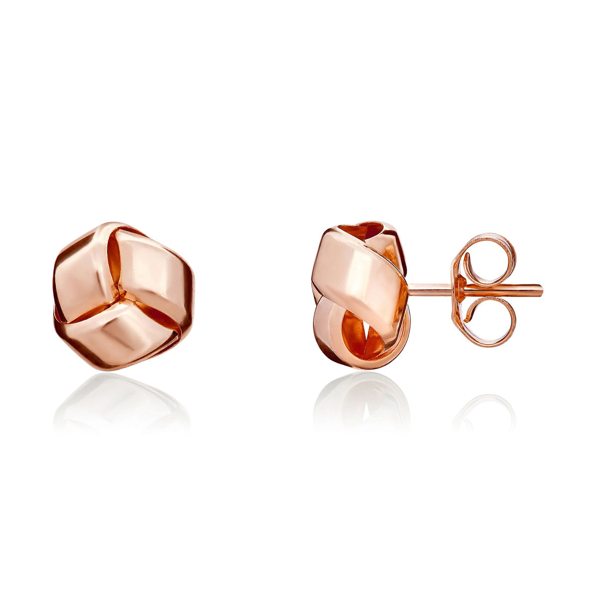 9CT Rose Gold Simple 3 Section Flat Knot Stud Earrings
