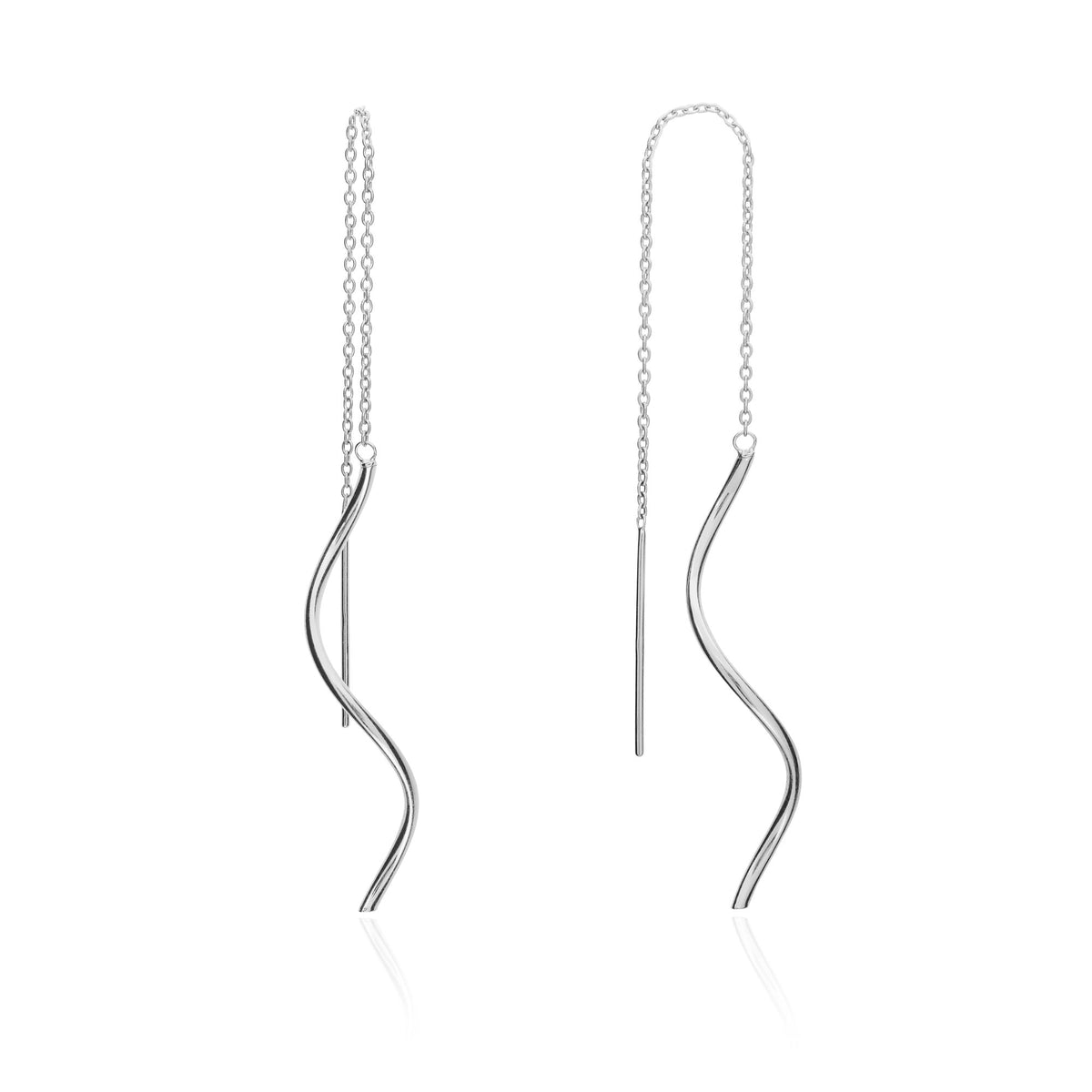 9CT White Gold Squiggle Pull-Through Drop Earrings
