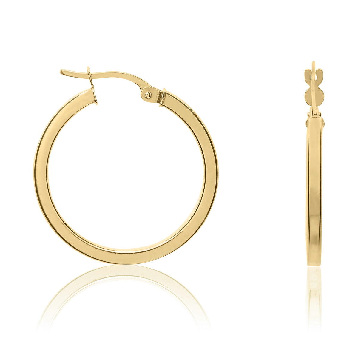 9CT Yellow Gold 2MM Square Tube Round Hoop Earrings 24MM Diameter
