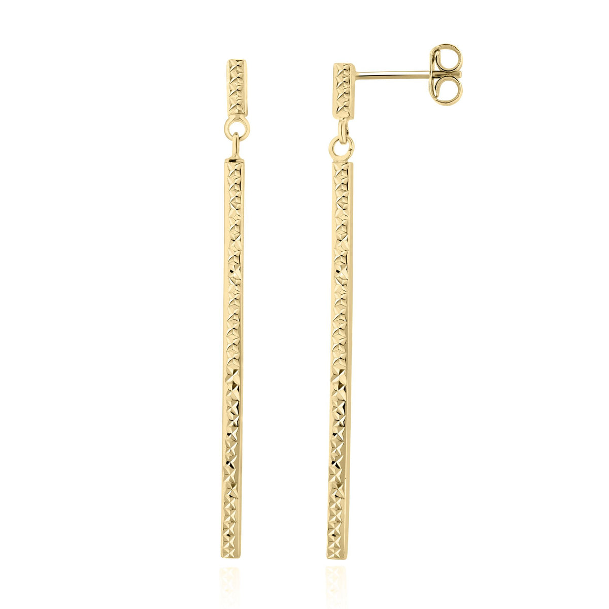 9CT Yellow Gold Engine-Turned Pattern Bar Drop Earrings